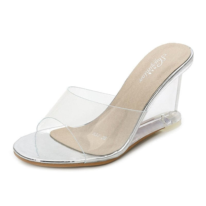 Summer New Women Slippers PVC Jelly Crystal Heels BENNYS
