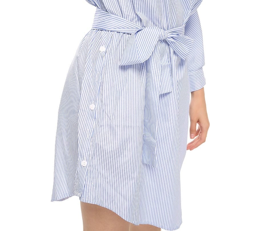 Summer Women Dress Blue Striped Shirt Short Dress BENNYS