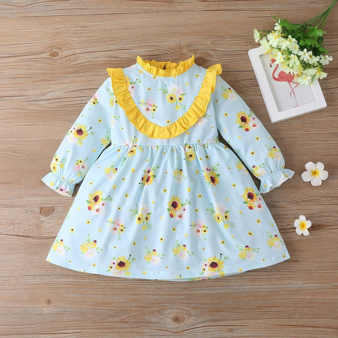 Sunflower Print Long Sleeve Princess Dress Cute Long Sleeve Dress For Girls BENNYS