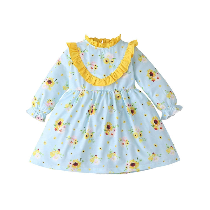Sunflower Print Long Sleeve Princess Dress Cute Long Sleeve Dress For Girls BENNYS