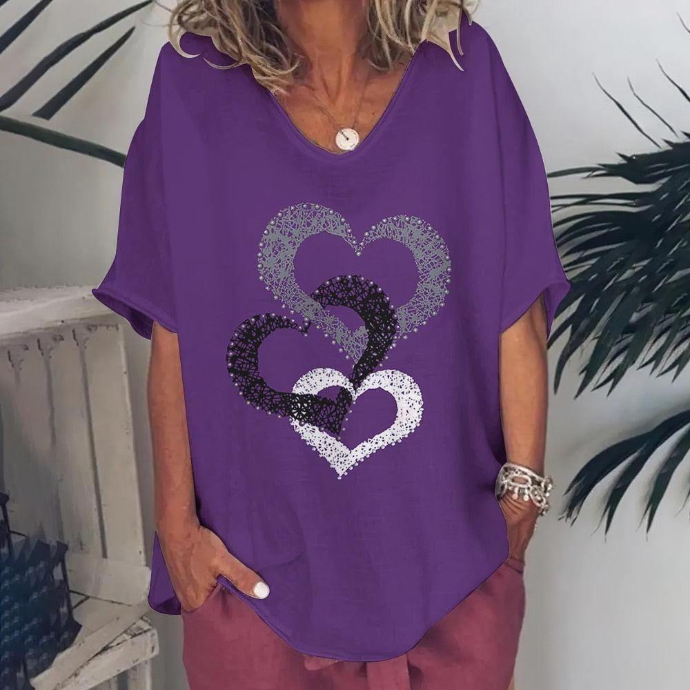 T-Shirt For Women Love Print Short Sleeve Tops BENNYS