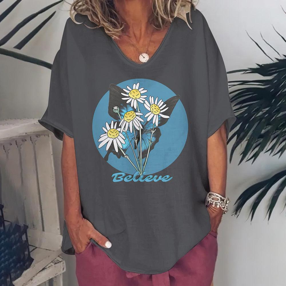 T-Shirt For Women Love Print Short Sleeve Tops BENNYS