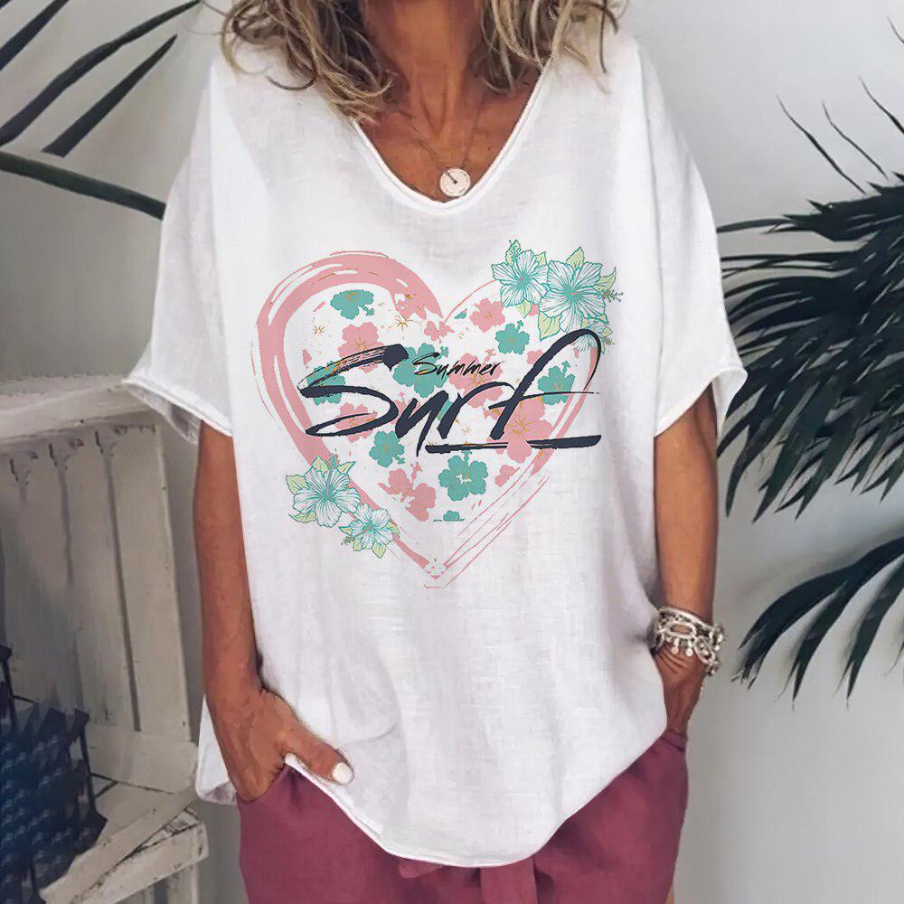 T-Shirt For Women Love Print Short Sleeve Tops BENNYS