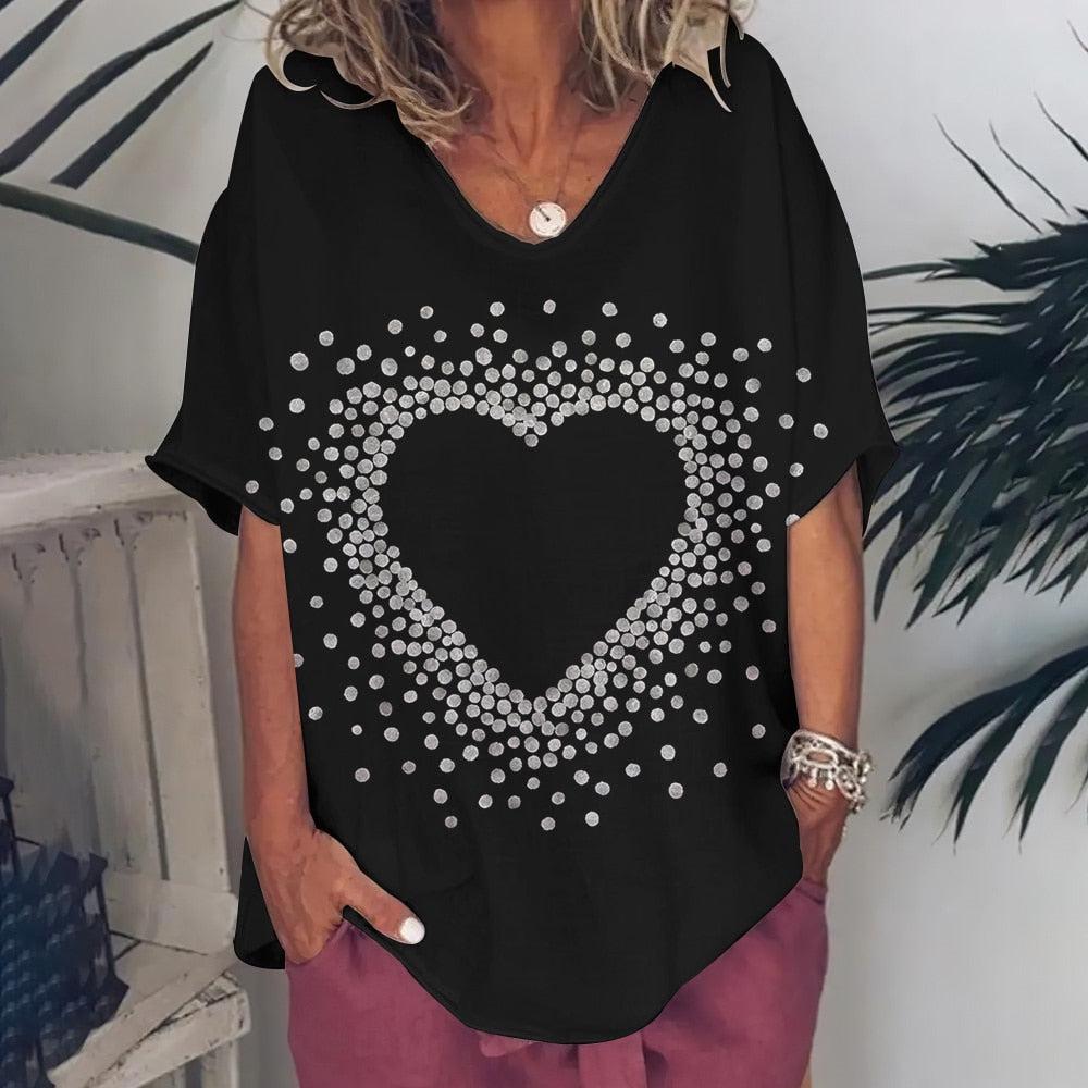 T-Shirt For Women Love Print Short Sleeve Tops BENNYS