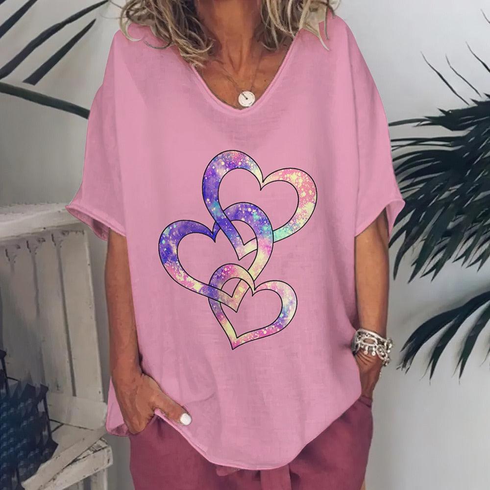 T-Shirt For Women Love Print Short Sleeve Tops BENNYS