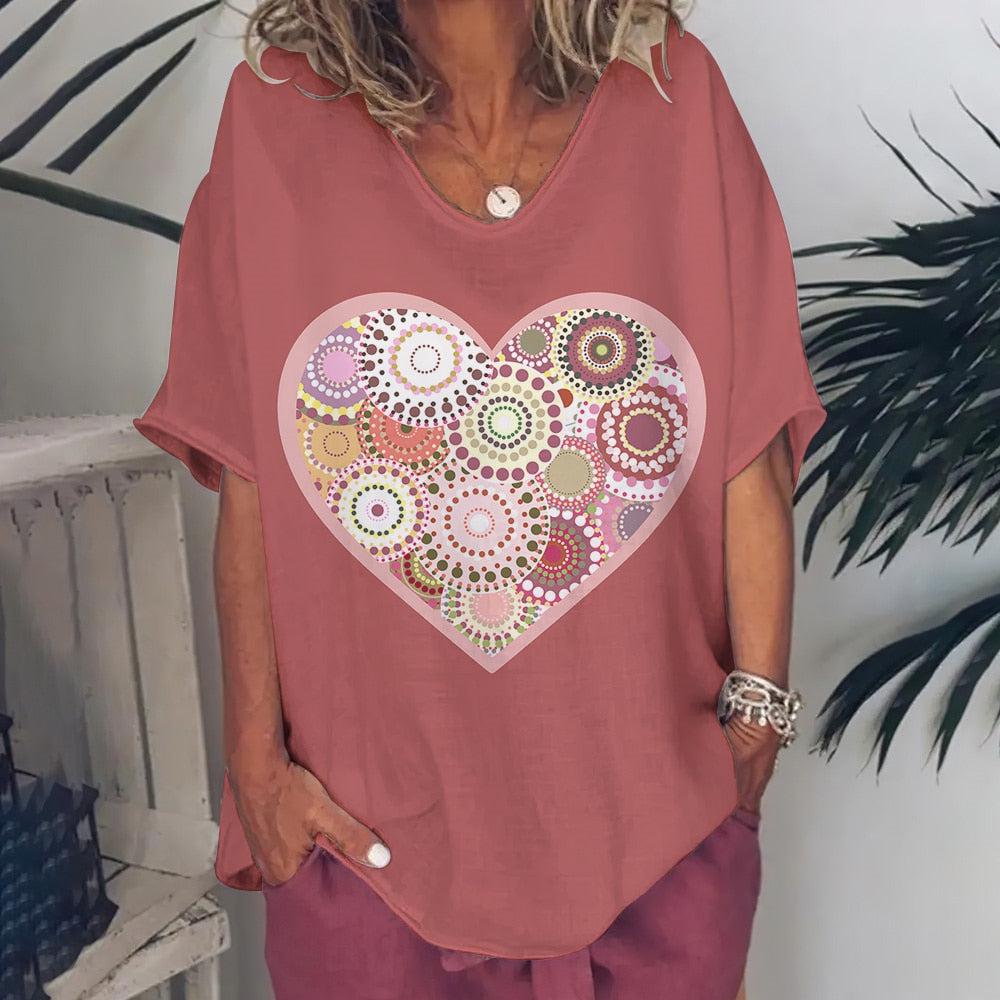 T-Shirt For Women Love Print Short Sleeve Tops BENNYS