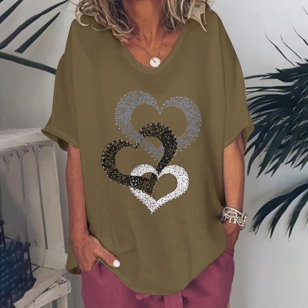 T-Shirt For Women Love Print Short Sleeve Tops BENNYS
