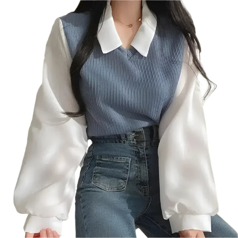 Two-piece Polo Collar Women's Blouse  Bennys Beauty World