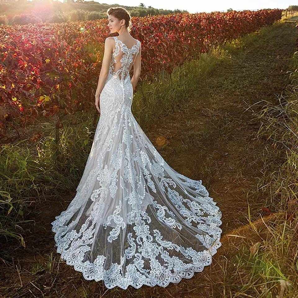 V Neck Sexy Mermaid Wedding Dress BENNYS