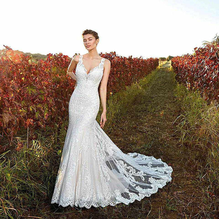 V Neck Sexy Mermaid Wedding Dress BENNYS