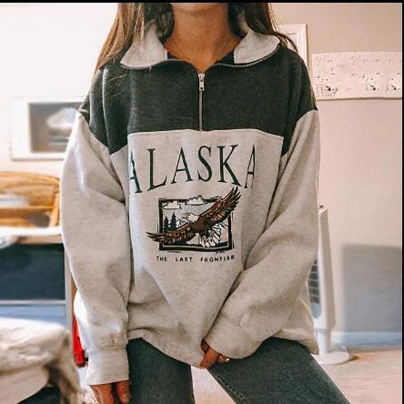 Vintage Fashion Women's Cotton Stand Collar Zipper Alaska Sweatshirt