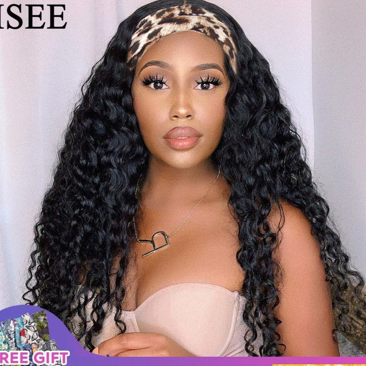 Water Wave Wig Natural Color Headband Wig Scarf  For Women BENNYS