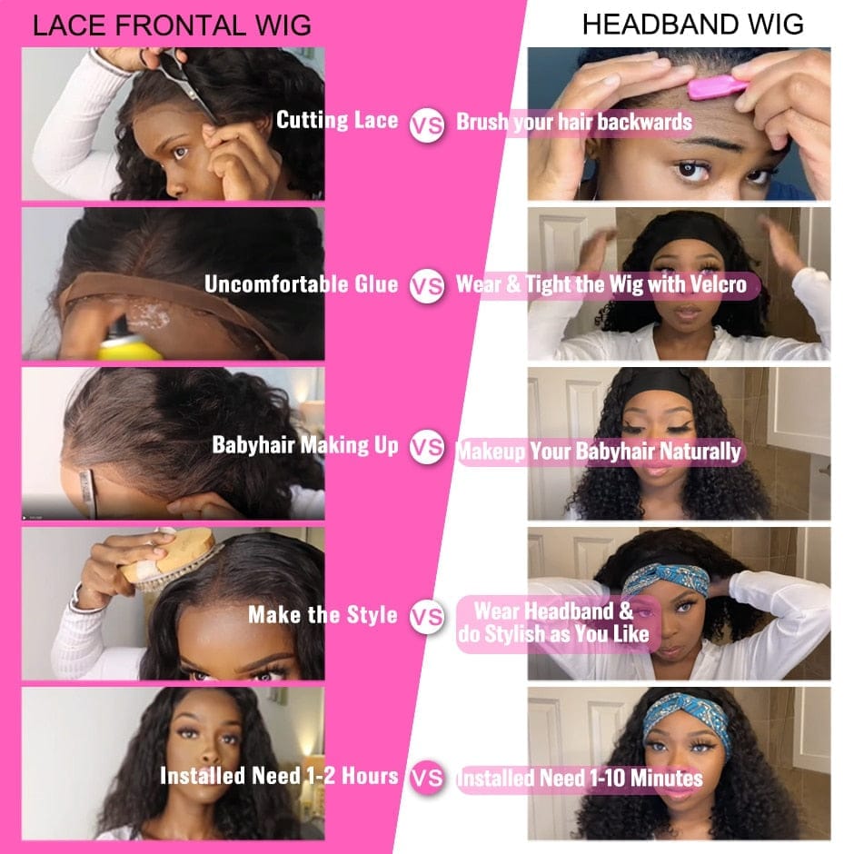 Water Wave Wig Natural Color Headband Wig Scarf  For Women BENNYS