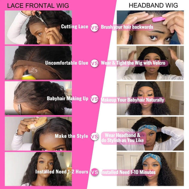 Water Wave Wig Natural Color Headband Wig Scarf  For Women BENNYS