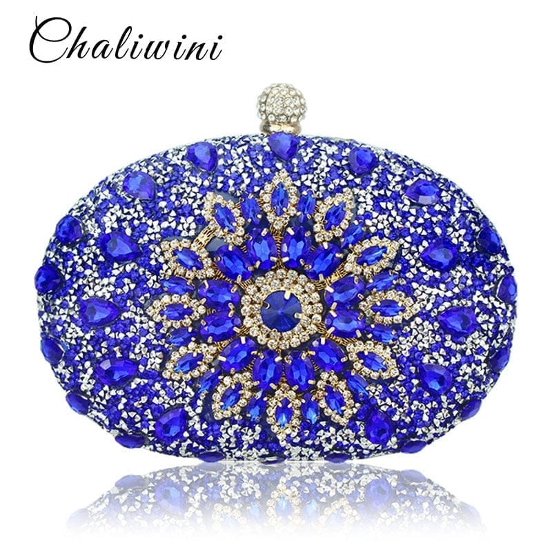 Wedding Diamond Floral Blue Crystal Clutch Bag BENNYS