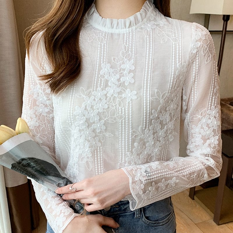 White Lace Blouse Shirt Long Sleeve Blouse For Women BENNYS