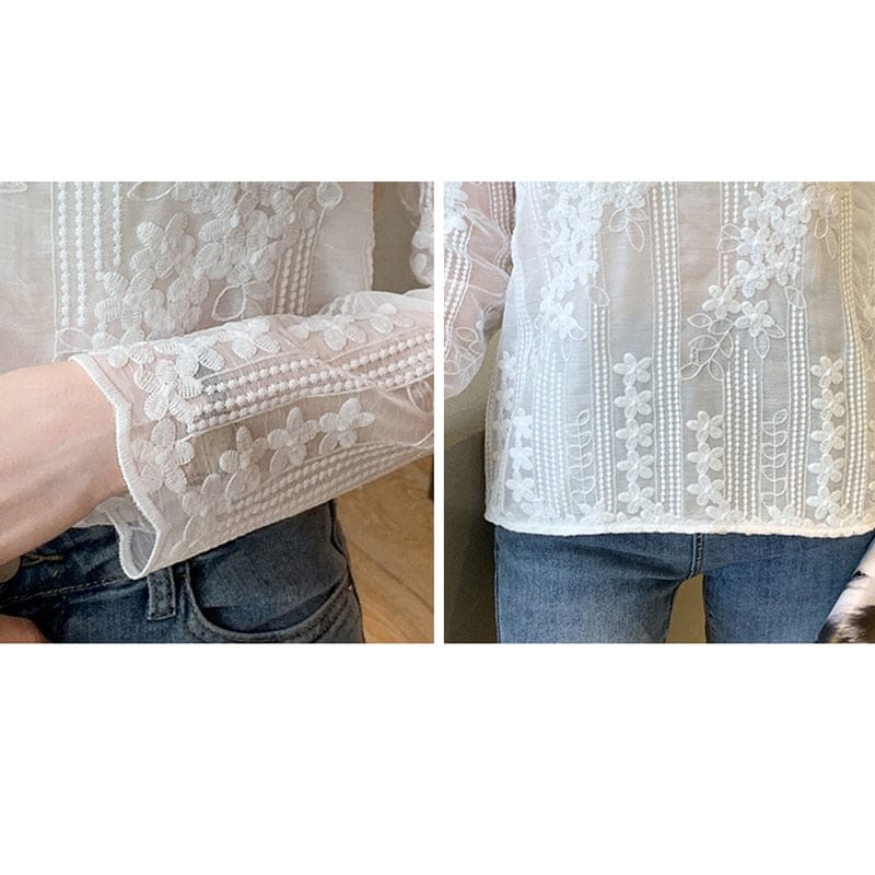 White Lace Blouse Shirt Long Sleeve Blouse For Women BENNYS