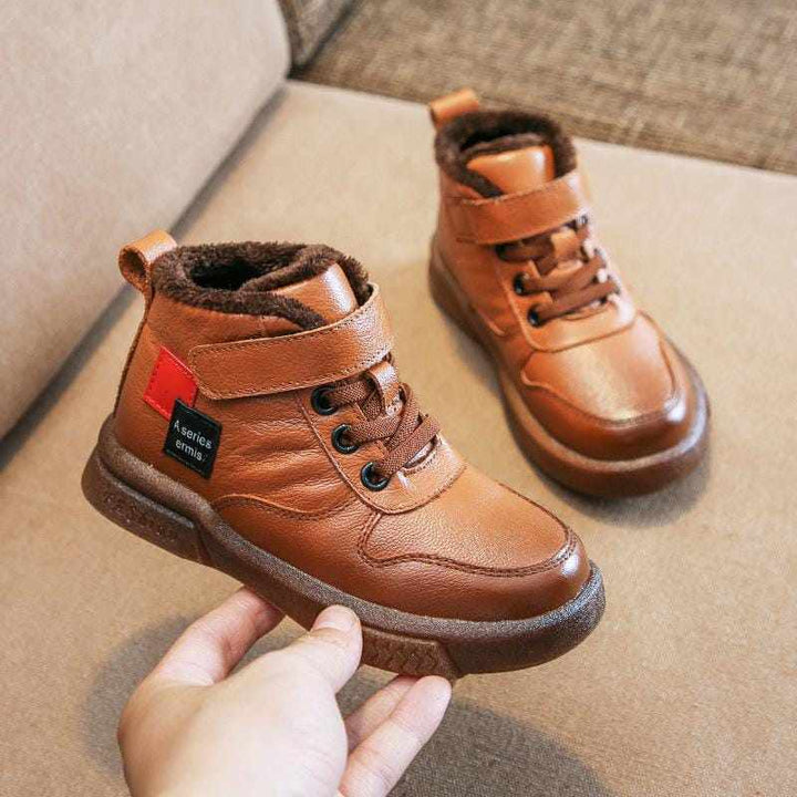 Winter Boots For Boys/Kids Genuine Leather Shoes Plush Warm Snow Boots BENNYS
