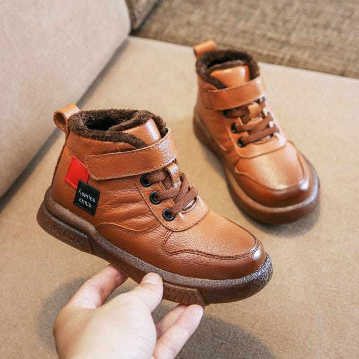 Winter Boots For Boys/Kids Genuine Leather Shoes Plush Warm Snow Boots BENNYS