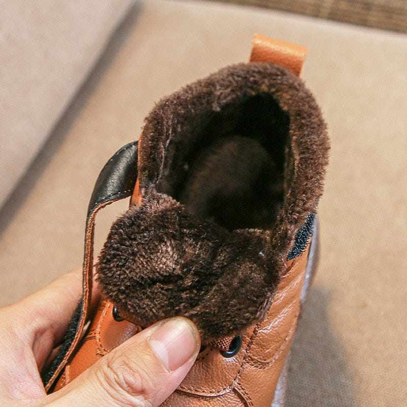 Winter Boots For Boys/Kids Genuine Leather Shoes Plush Warm Snow Boots BENNYS