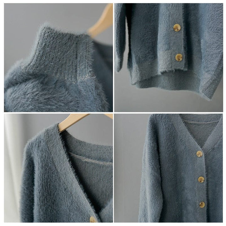 Winter Cardigan Sweater For Women Faux Fur Knitted Sweater BENNYS