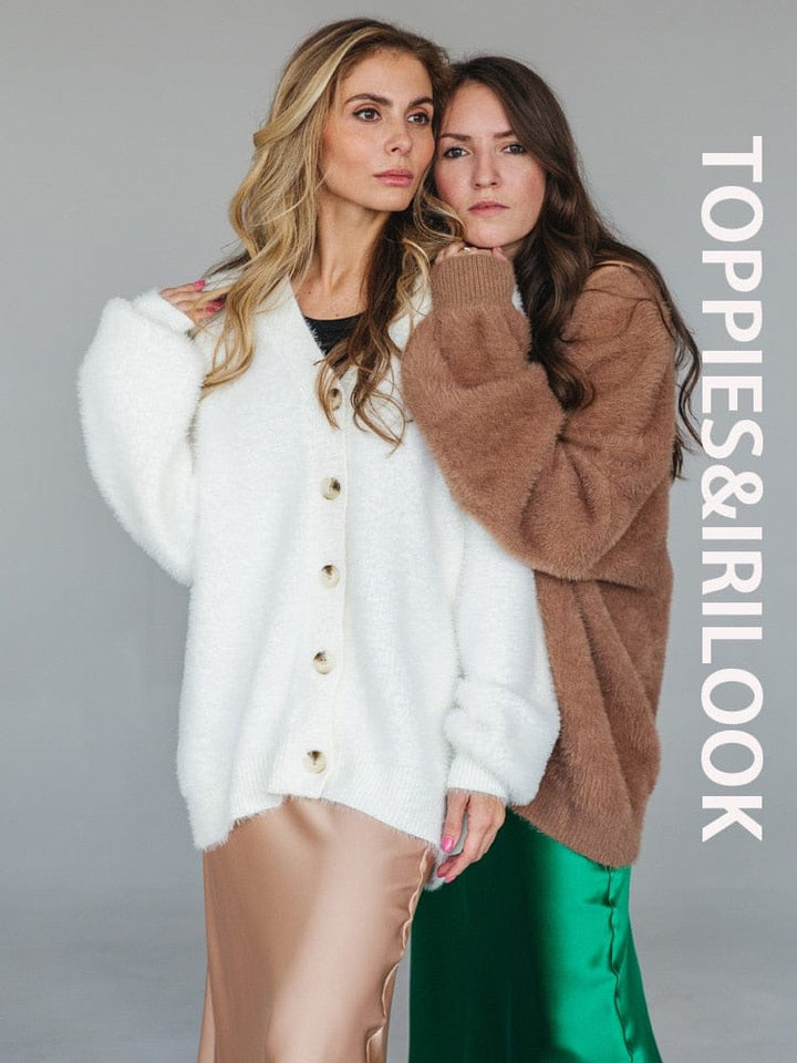 Winter Cardigan Sweater For Women Faux Fur Knitted Sweater BENNYS