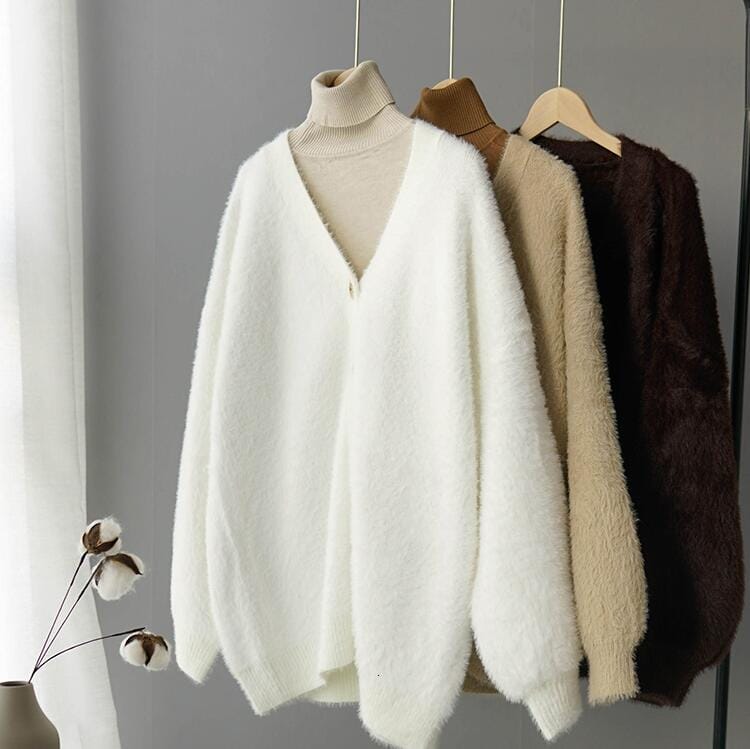 Winter Cardigan Sweater For Women Faux Fur Knitted Sweater BENNYS