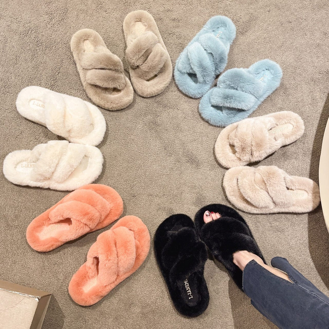 Winter Fuzzy Slippers Women Warm Soft Plush Shoes BENNYS