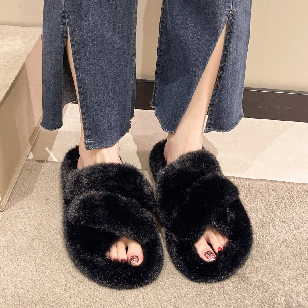 Winter Fuzzy Slippers Women Warm Soft Plush Shoes BENNYS