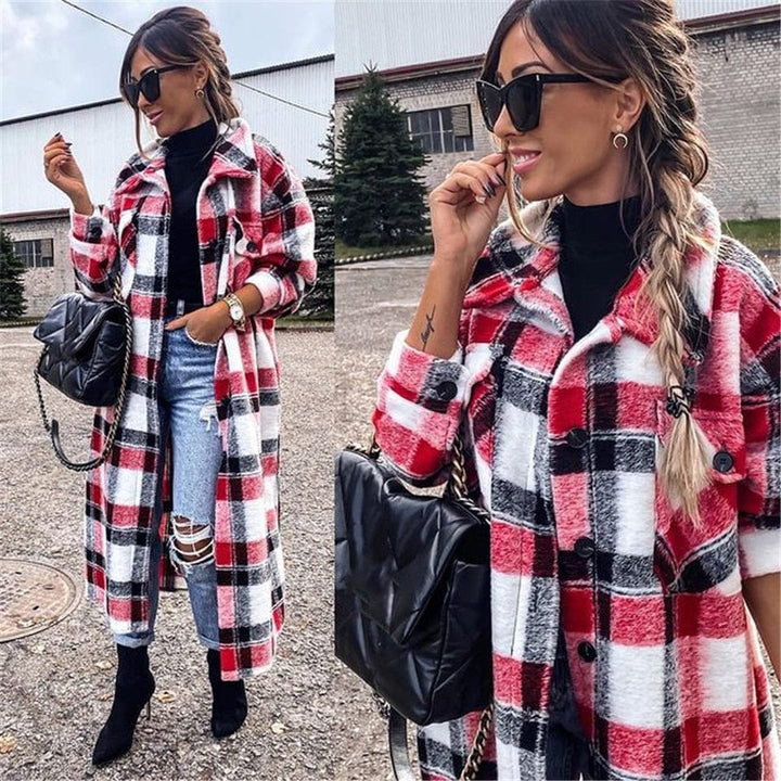 Winter Long Sleeve Red Plaid Jacket For Women BENNYS