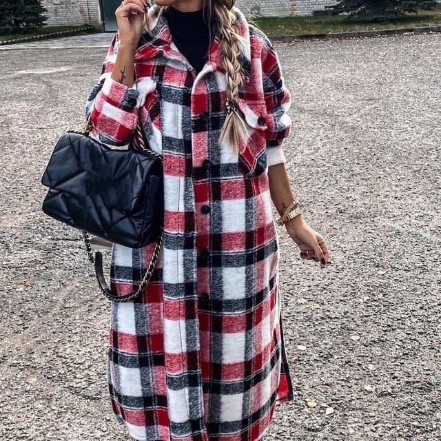 Winter Long Sleeve Red Plaid Jacket For Women BENNYS