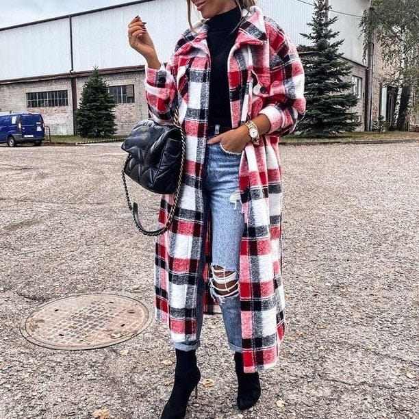 Winter Long Sleeve Red Plaid Jacket For Women BENNYS