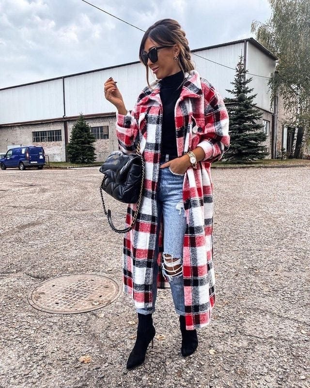 Winter Long Sleeve Red Plaid Jacket For Women BENNYS