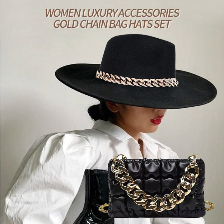 Women Luxury  Chain Bag And Hats Set BENNYS