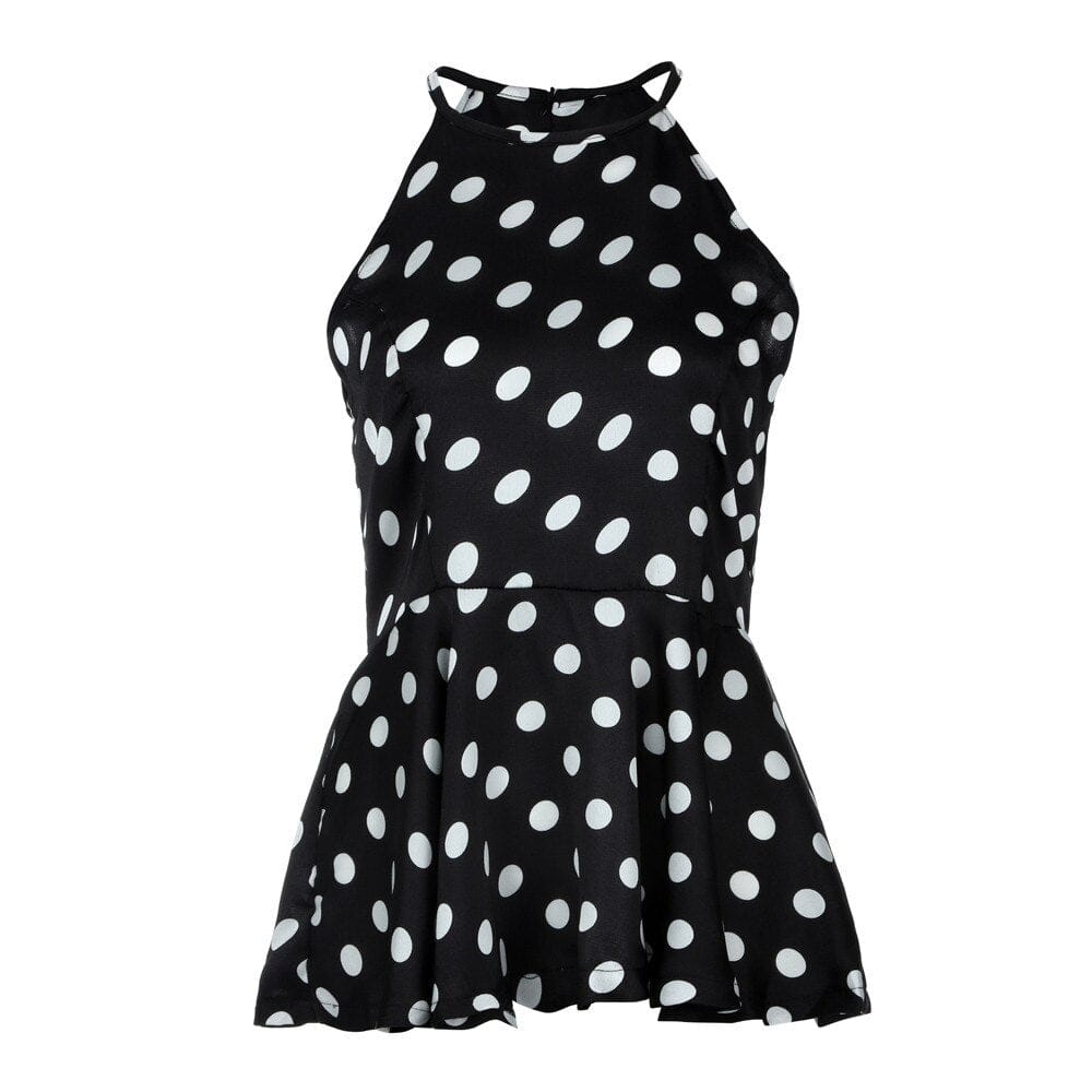 Women's Casual Summer Sleeveless O-Neck Dot Print Tops BENNYS