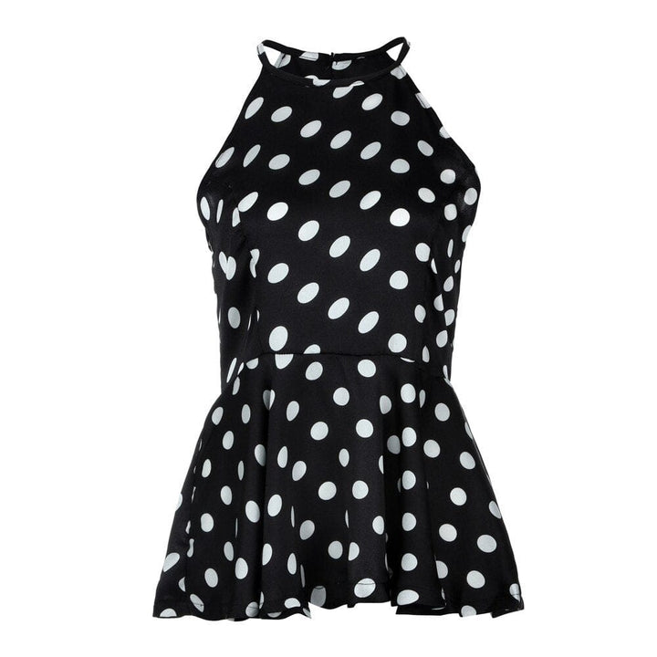 Women's Casual Summer Sleeveless O-Neck Dot Print Tops BENNYS