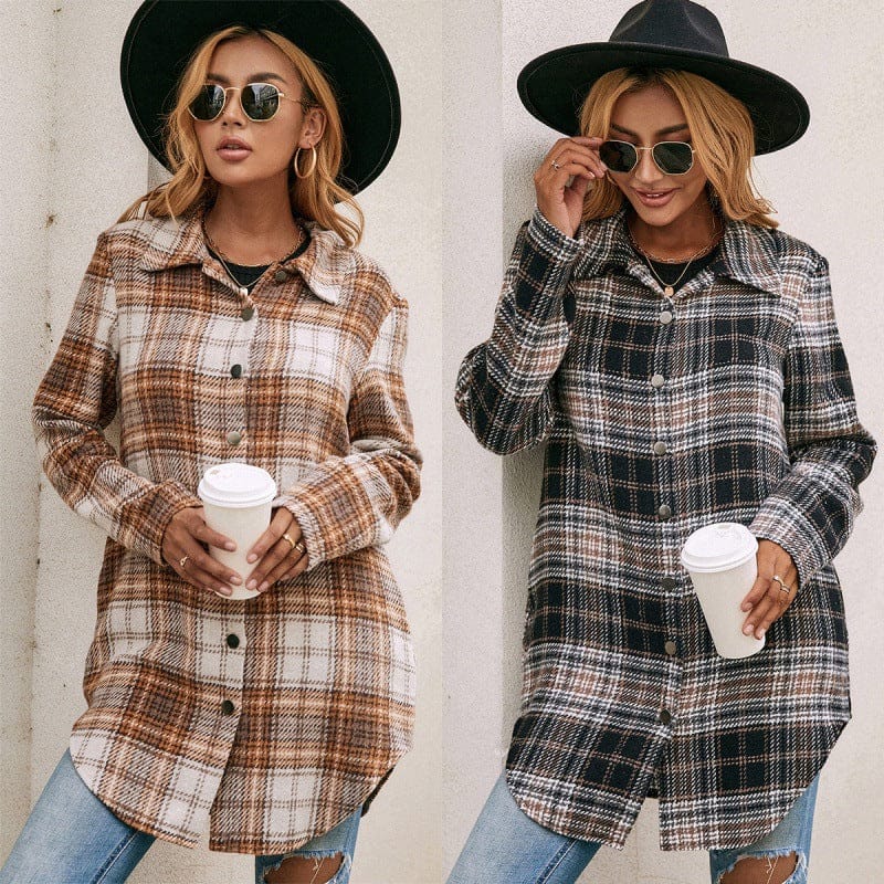 Women's Loose Casual Plush Plaid Shirt Jacket BENNYS