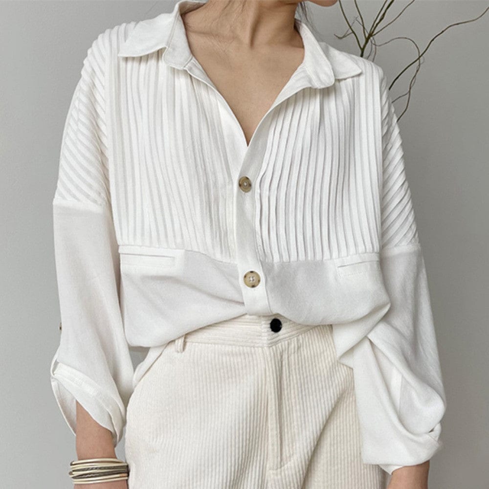 Women's Pit Strip Design Pleated White Shirt BENNYS