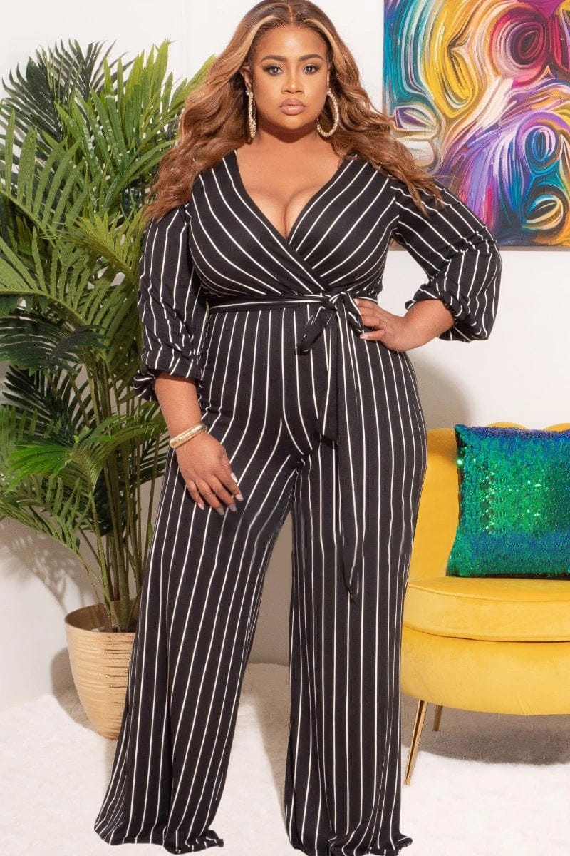 Women's Placement Print Striped Plus Size V-Neck Jumpsuit BENNYS