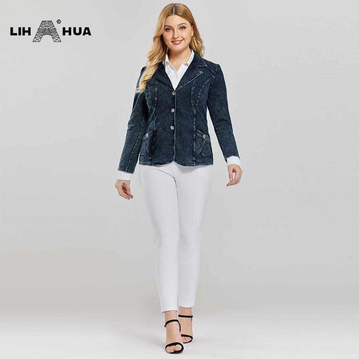Women's Plus Size Casual Fashion/Business Stretch Knitted Denim Slim Fit Jacket BENNYS