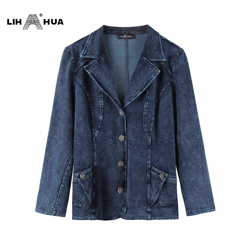 Women's Plus Size Casual Fashion/Business Stretch Knitted Denim Slim Fit Jacket BENNYS