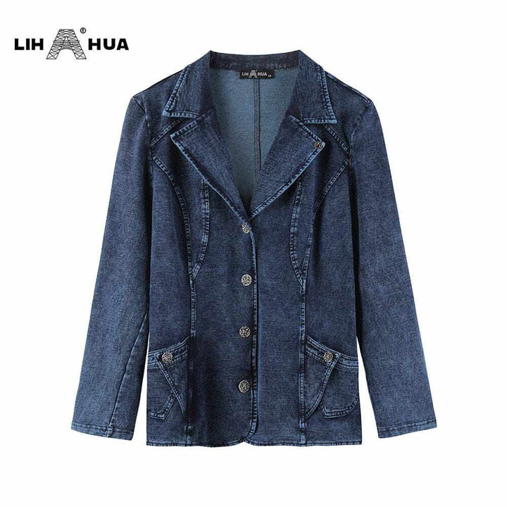 Women's Plus Size Casual Fashion/Business Stretch Knitted Denim Slim Fit Jacket BENNYS