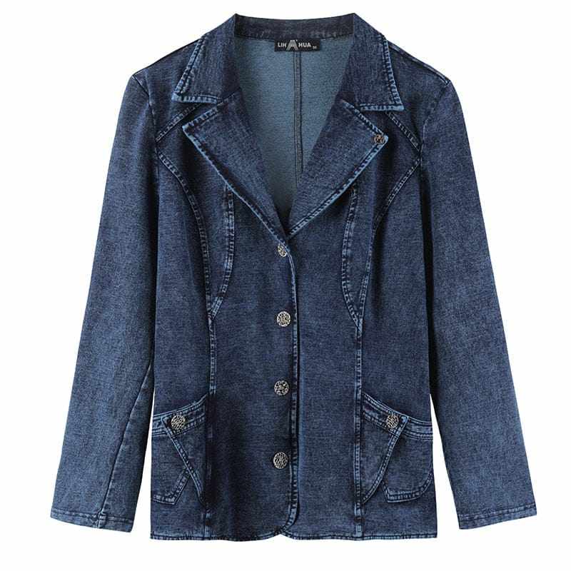 Women's Plus Size Casual Fashion/Business Stretch Knitted Denim Slim Fit Jacket BENNYS