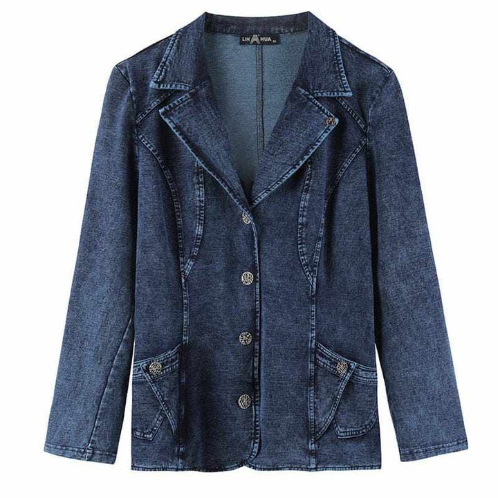 Women's Plus Size Casual Fashion/Business Stretch Knitted Denim Slim Fit Jacket BENNYS