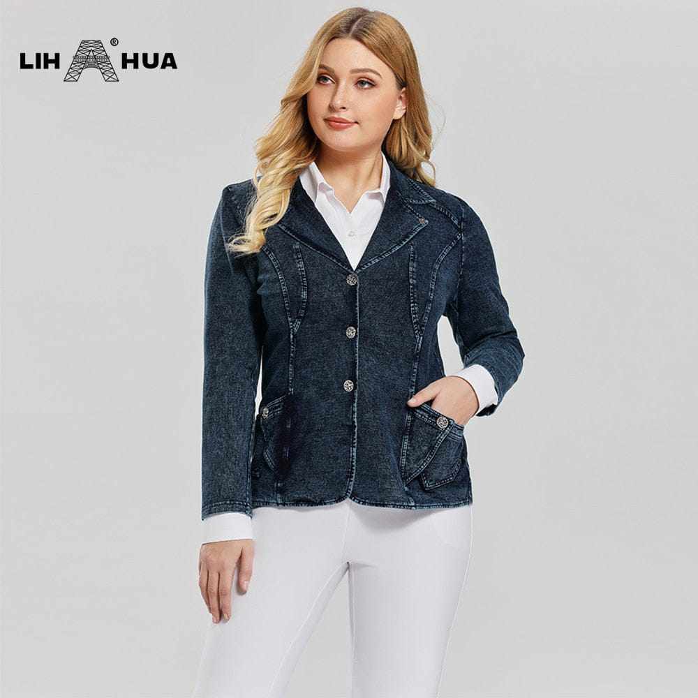 Women's Plus Size Casual Fashion/Business Stretch Knitted Denim Slim Fit Jacket BENNYS