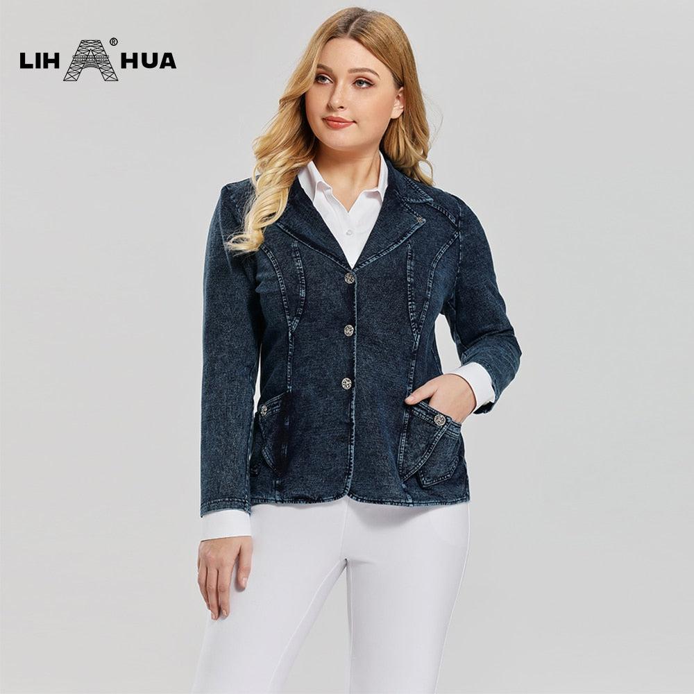 Women's Plus Size Casual Fashion/Business Stretch Knitted Denim Slim Fit Jacket BENNYS
