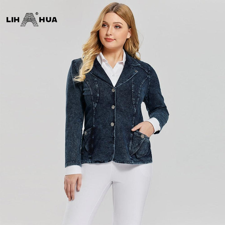 Women's Plus Size Casual Fashion/Business Stretch Knitted Denim Slim Fit Jacket BENNYS