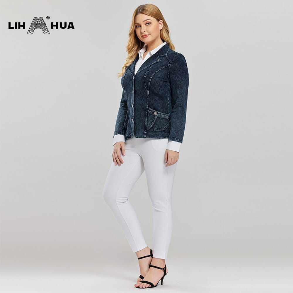 Women's Plus Size Casual Fashion/Business Stretch Knitted Denim Slim Fit Jacket BENNYS
