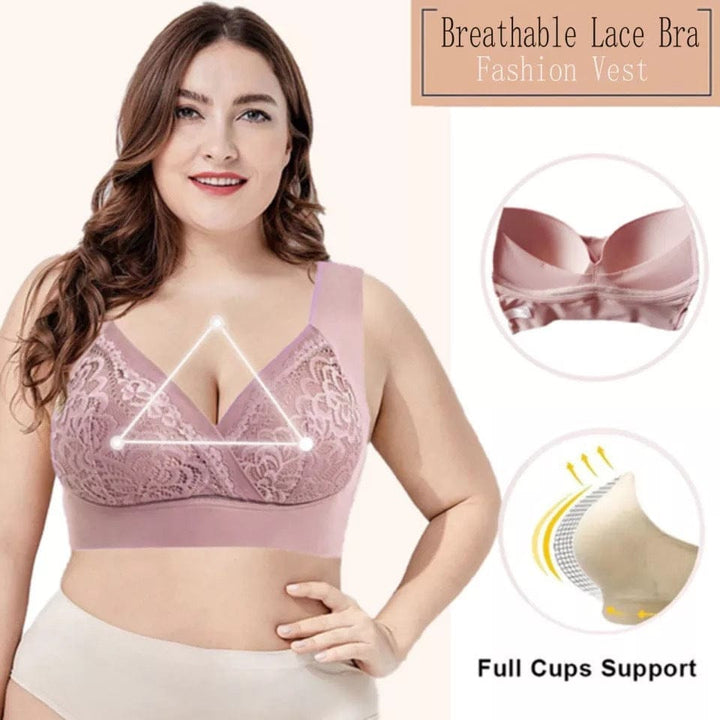 Women's Plus Size Gather Lace Bra Without Steel Ring Decompression Straps BENNYS
