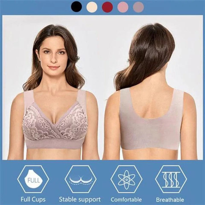 Women's Plus Size Gather Lace Bra Without Steel Ring Decompression Straps BENNYS